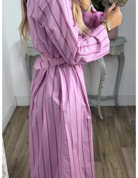 Vestido camisero midi rayas rosa