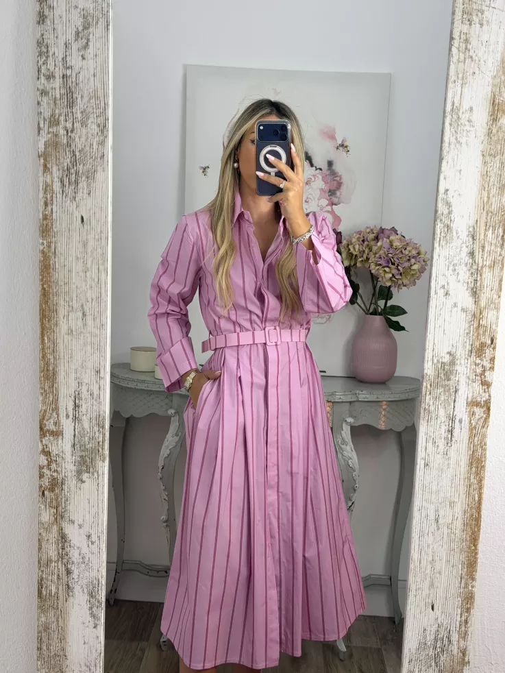 Vestido camisero midi rayas rosa