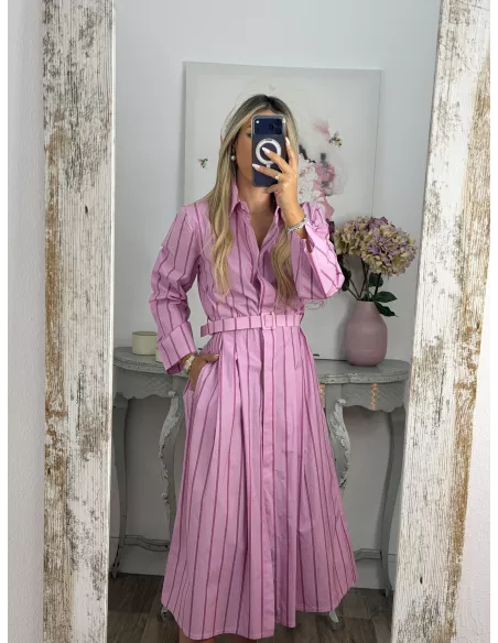 Vestido camisero midi rayas rosa