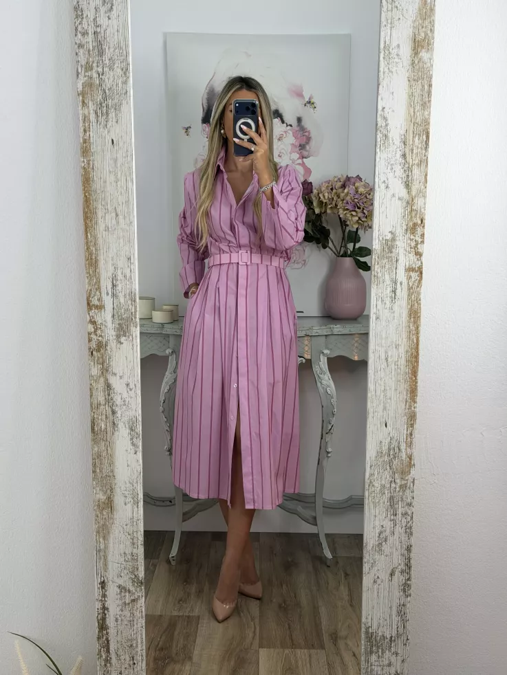 Vestido camisero midi rayas rosa