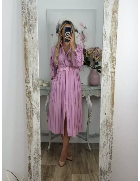 Vestido camisero midi rayas rosa