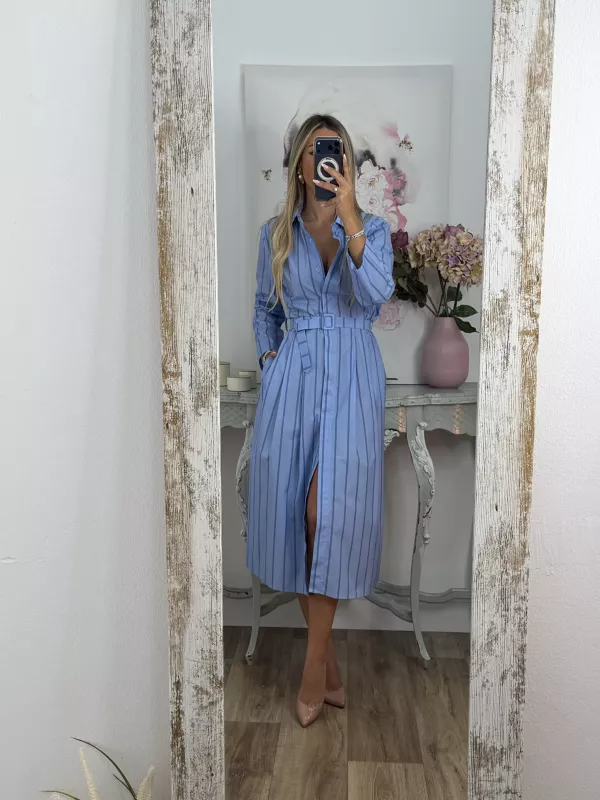 Vestido camisero midi rayas azul