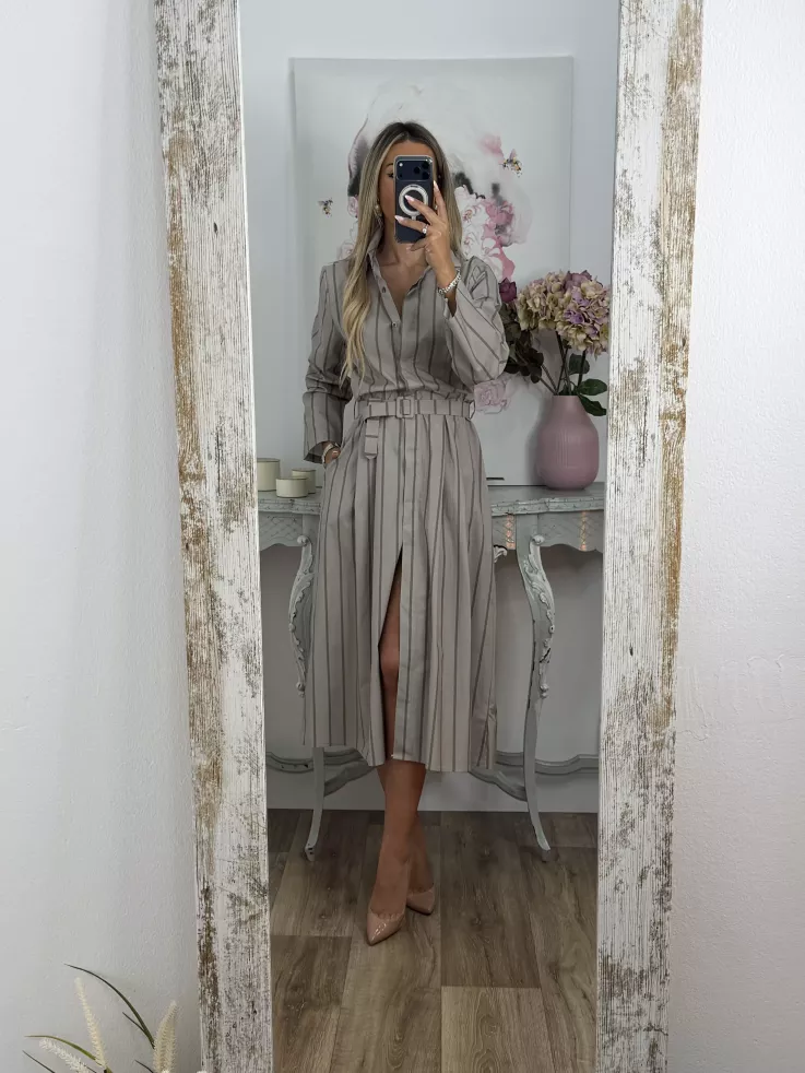 Vestido camisero midi rayas taupe