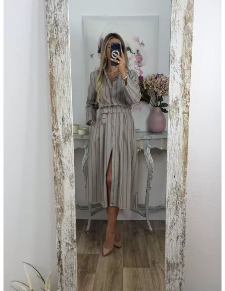 Vestido camisero midi rayas taupe