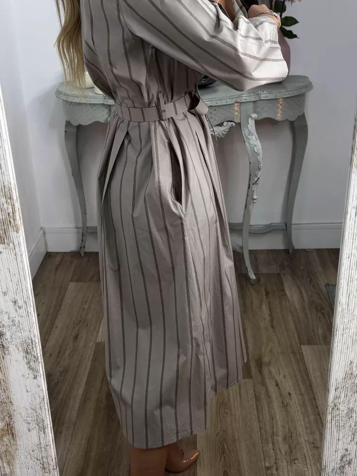 Vestido camisero midi rayas taupe