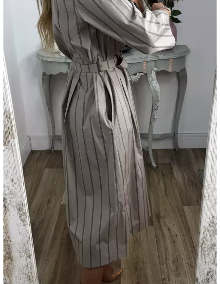Vestido camisero midi rayas taupe