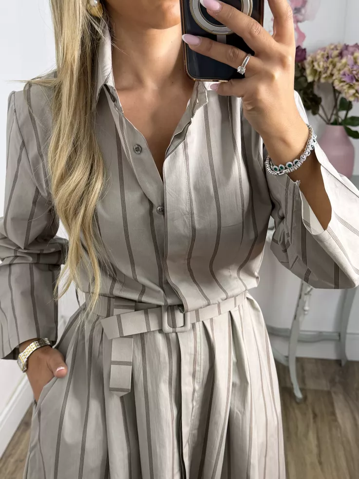 Vestido camisero midi rayas taupe