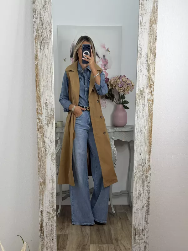 Chaleco tipo gabardina camel