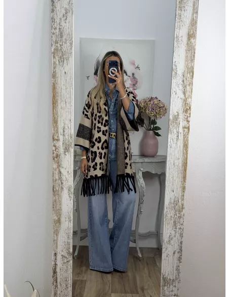 Cardigan print claro flecos