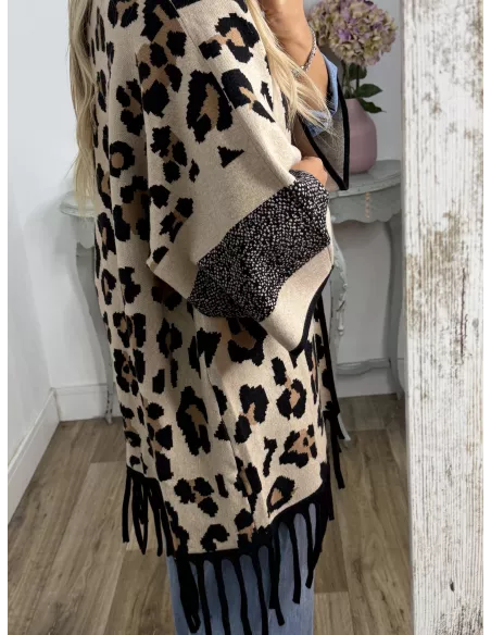 Cardigan print claro flecos