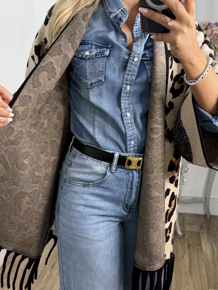 Cardigan print claro flecos