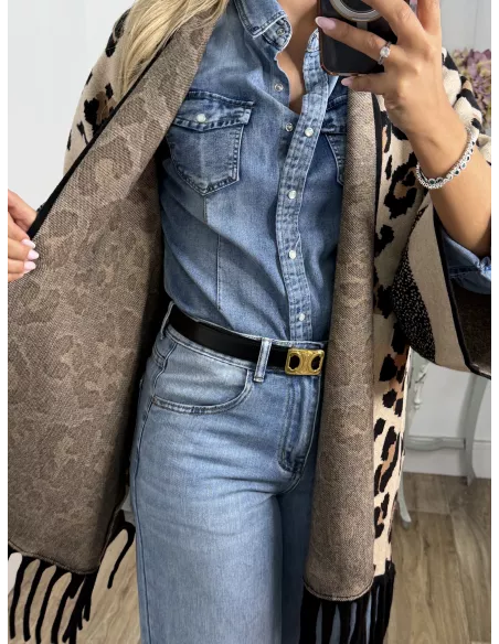 Cardigan print claro flecos