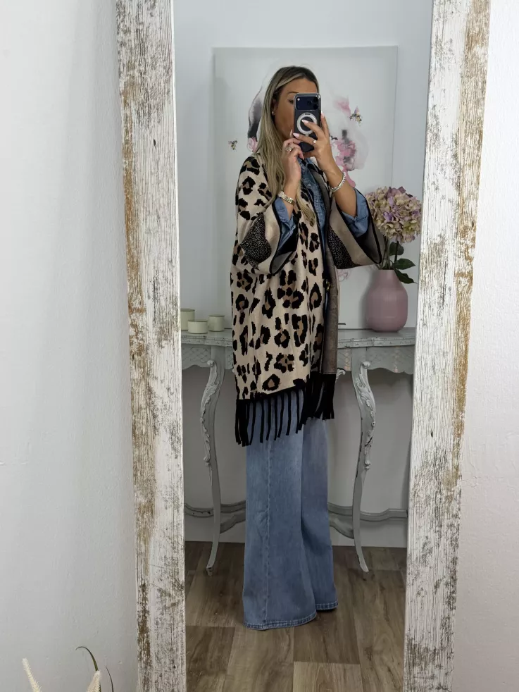 Cardigan print claro flecos