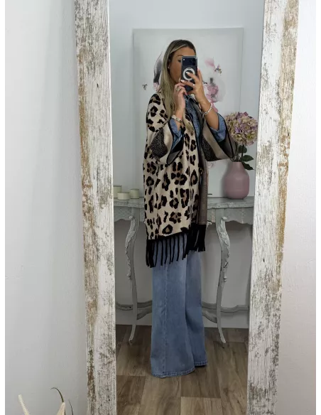 Cardigan print claro flecos