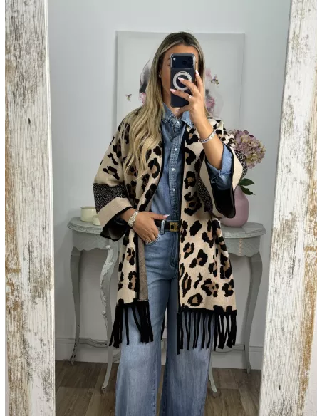 Cardigan print claro flecos