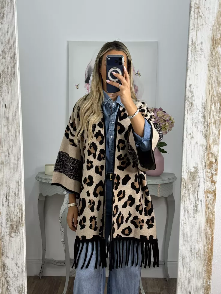 Cardigan print claro flecos