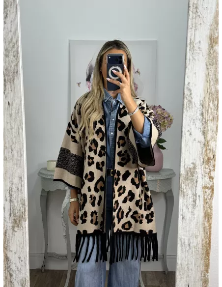 Cardigan print claro flecos