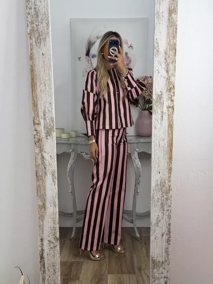 Conjunto Mileni rayas choco y rosa