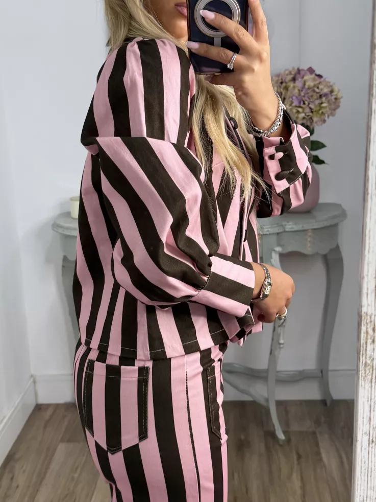 Conjunto Mileni rayas choco y rosa