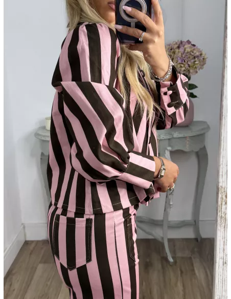 Conjunto Mileni rayas choco y rosa