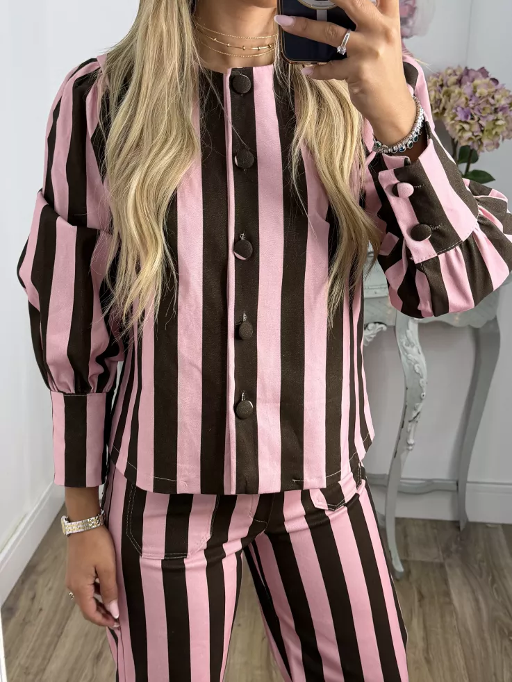 Conjunto Mileni rayas choco y rosa