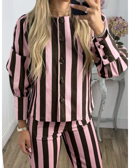 Conjunto Mileni rayas choco y rosa