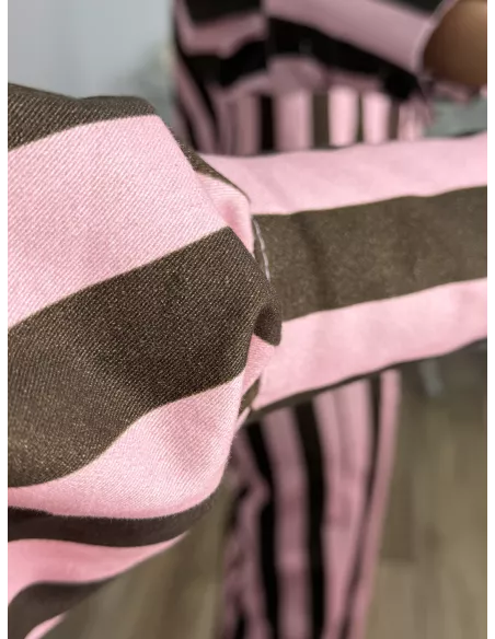 Conjunto Mileni rayas choco y rosa