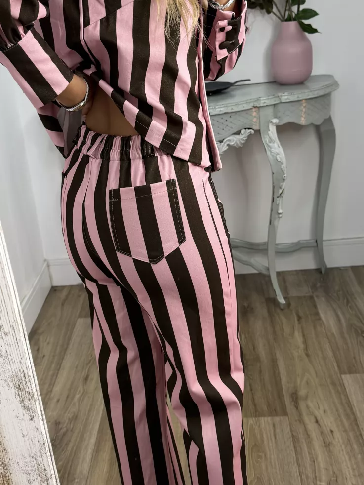 Conjunto Mileni rayas choco y rosa