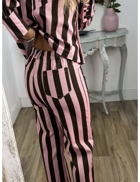 Conjunto Mileni rayas choco y rosa