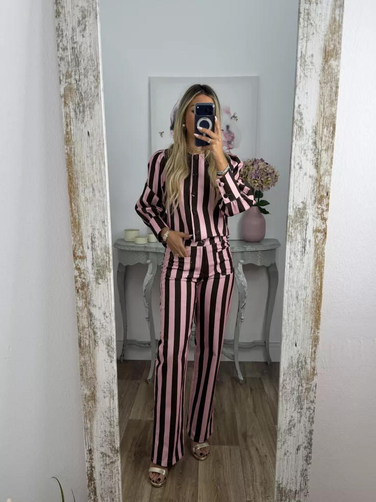 Conjunto Mileni rayas choco y rosa