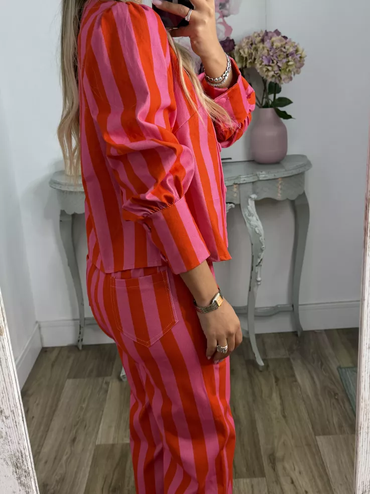 Conjunto Mileni rayas rojo y rosa