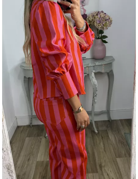 Conjunto Mileni rayas rojo y rosa