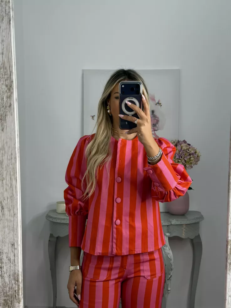 Conjunto Mileni rayas rojo y rosa