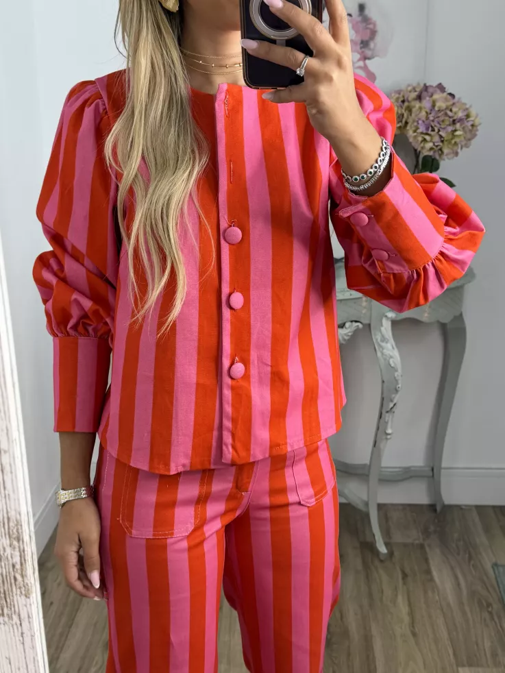 Conjunto Mileni rayas rojo y rosa