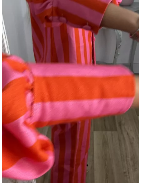 Conjunto Mileni rayas rojo y rosa