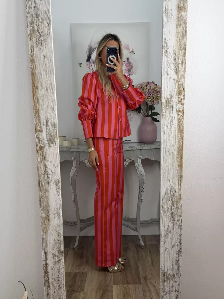 Conjunto Mileni rayas rojo y rosa