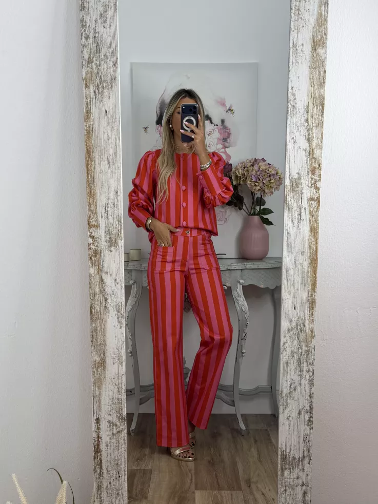 Conjunto Mileni rayas rojo y rosa