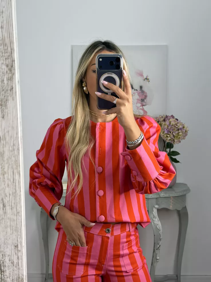 Conjunto Mileni rayas rojo y rosa