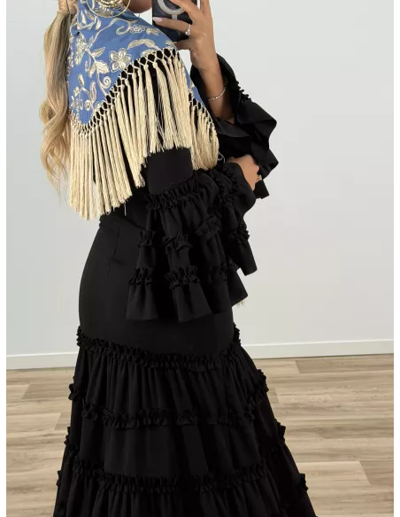 Mantón Rocio bordado azul y beige