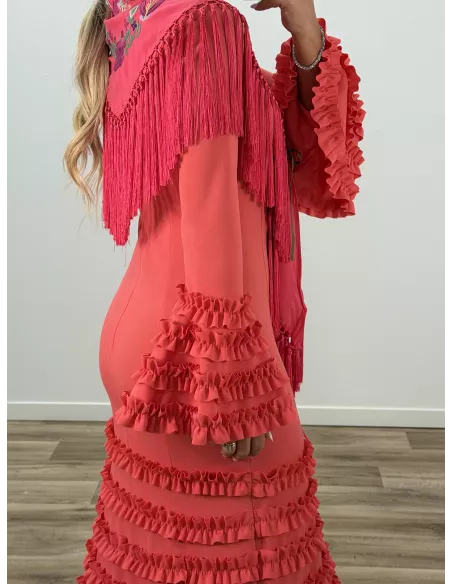 Mantón bordado coral colores