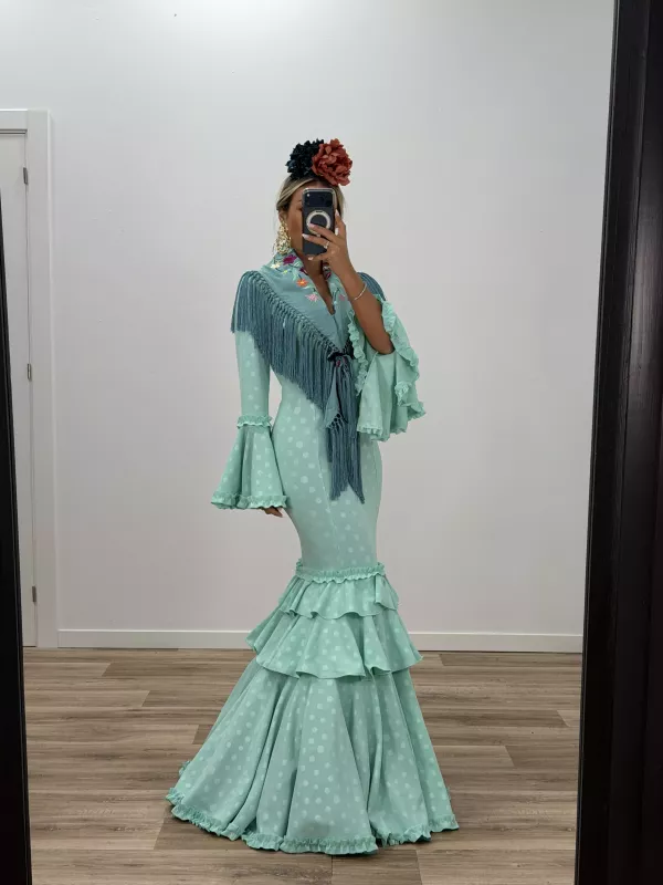 Vestido Farolillo lunares verdeagua