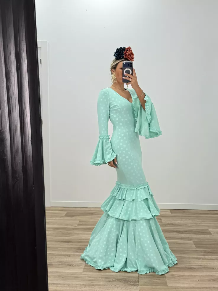 Vestido Farolillo lunares verdeagua