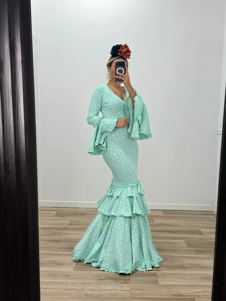Vestido Farolillo lunares verdeagua