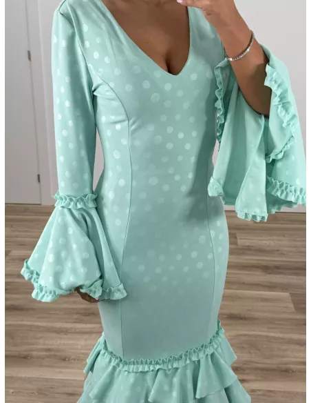 Vestido Farolillo lunares verdeagua