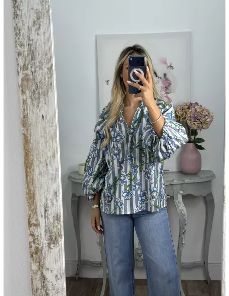 Camisa Godó gris y verde