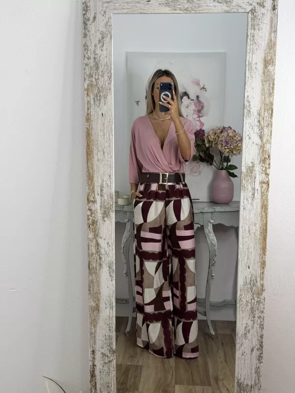 Pantalón Dakota estampado rosa y burdeos