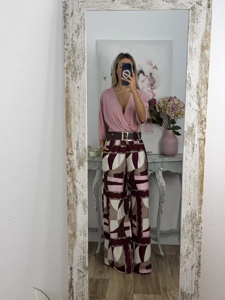 Pantalón Dakota estampado rosa y burdeos