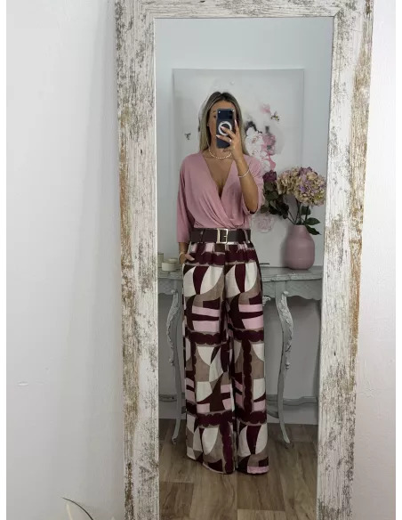 Pantalón Dakota estampado rosa y burdeos