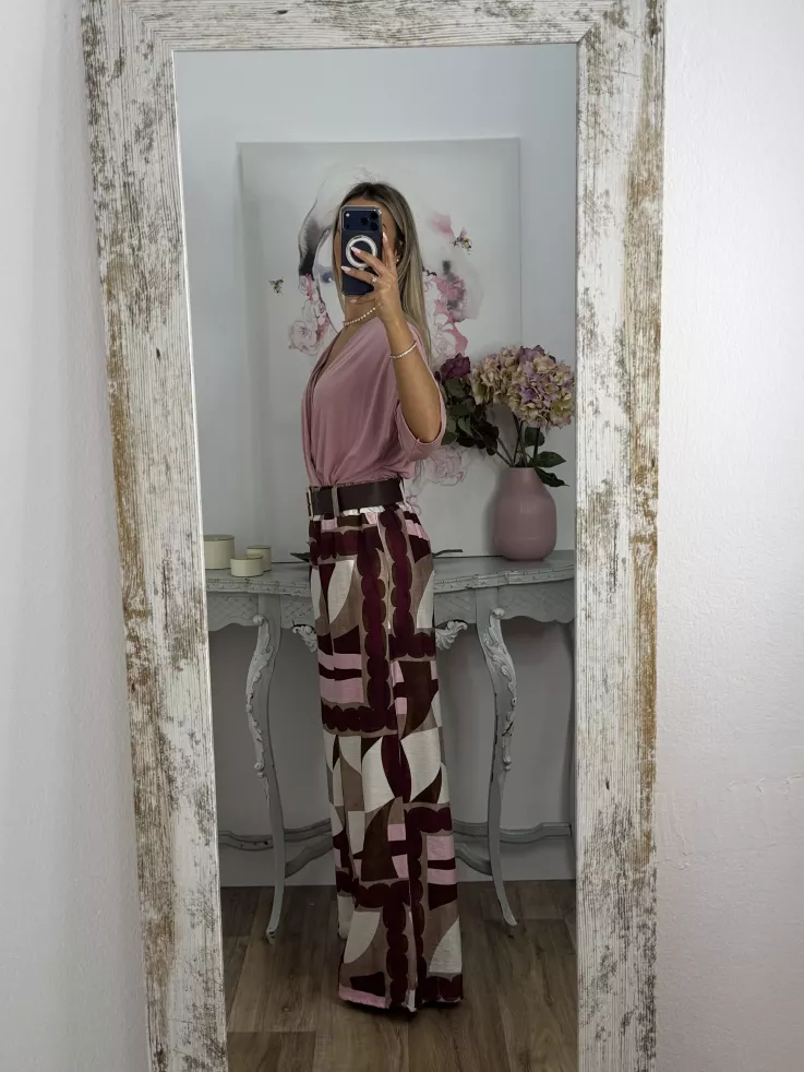 Pantalón Dakota estampado rosa y burdeos