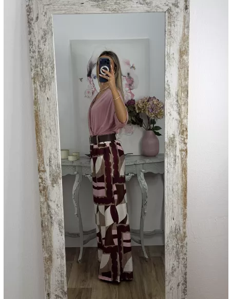 Pantalón Dakota estampado rosa y burdeos